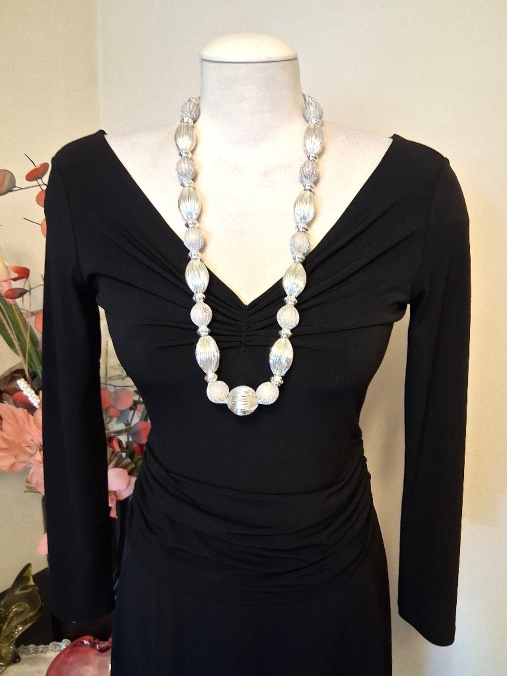 Vintage Multi-Size Silver Beads Art Deco Necklace Fashion Jewelry